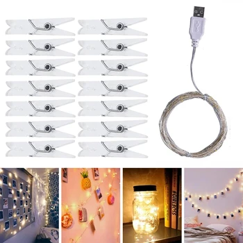 5/10M DIY Hristmas USB LED Gaismas Vainags Led Virknes Pasaku Gaismas Foto Klipu Stīgu Gaismas Akumulatoru Powered Āra Guļamistaba
