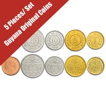 5 Gab Komplekts Gajāna 1 Centu-1 Dolāru Amerikas Jaunu Oriģinālu Monētu Unc Īsto Monētu Kolekcionējamus Dāvanu