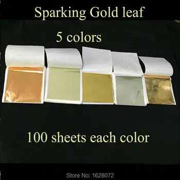 5 krāsas Bižutērija, zelta un sudraba lapiņām ,500sheets,un katra krāsa, 100 loksnes, labs dekoratīvo materiālu
