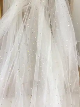 5 metri off balta, melna tilla mežģīņu auduma ar zelta un sudraba zvaigznes, līgavas kleita, kāzu kleita auduma plīvuri tutu kleitu, 150cm plats