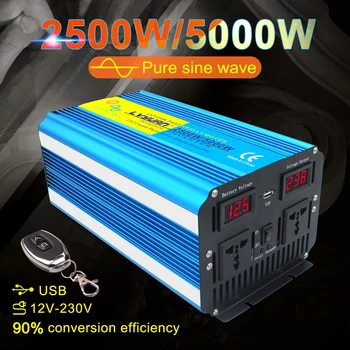 5000w pure sine wave saules inverter 12v UZ 220v Sprieguma transformatoru converter, LED displejs, usb uzlāde dual socket bezvadu