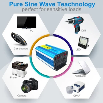 5000w pure sine wave saules inverter 12v UZ 220v Sprieguma transformatoru converter, LED displejs, usb uzlāde dual socket bezvadu