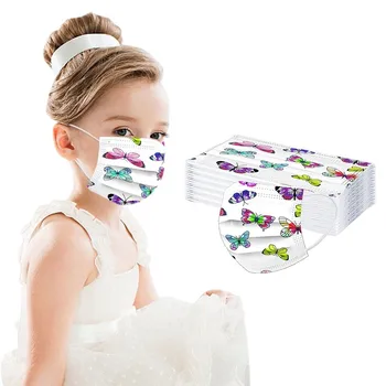 50GAB Bērniem Drukāt Vienreizējās lietošanas Sejas Maska 3Ply Auss Cilpa Anti-PM2.5 Maska Kokvilnas Sejas Masku Mazgā Atkārtoti Elpojošs
