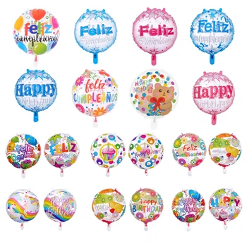 50gab/set 18 collu pārredzamu dzimšanas dienas svinības burbuļi, baloni kārta hēlija globusi spāņu angļu dzimšanas dienas svinības rotājumi