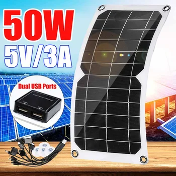 50W Saules Paneļa 2 USB 12V/5V Elastīgu Saules Lādētājs Auto RV Laivu Akumulatoru Lādētāju, Ūdensizturīgs