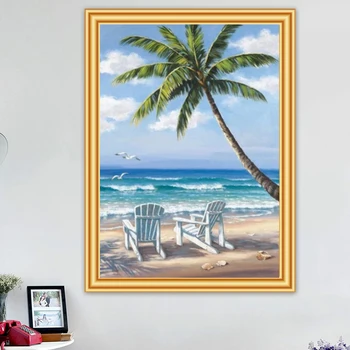 5D DIY Dimanta Glezna Ainava, Sunset Beach Jūras Pilns Komplekts Urbju Kvadrātu Izšuvumu Mozaīkas Mākslas Ainu Rhinestones Dekoru, Dāvanu