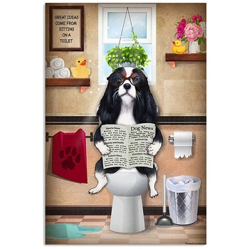5D DIY dimanta glezna krustdūrienā pilnu apli/kvadrātveida dimanta izšuvumi mozaīkas tualetes suns, lasot laikrakstu tualetes apdare