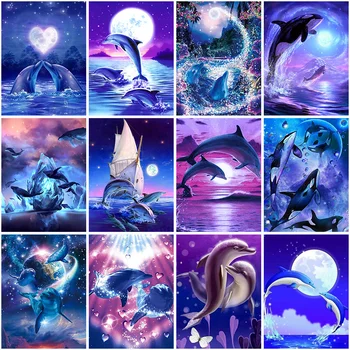 5D Pilna Diy Dimanta Krāsošana Mozaīkas Delfīnu Cross Stitch Pilnu Kvadrātveida/Apaļā Dimanta Izšuvumi Dzīvnieku Dekoru Ainavu Dāvanu