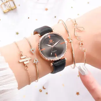 5gab, kas Top Stila Modes Sieviešu Luksusa Ādas Joslas Analogā Kvarca rokas Pulkstenis Dāmas Skatīties Sieviešu Kleita Reloj Mujer Black Pulkstenis