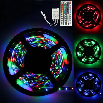5M RGB SMD Led Elastīga Gaismas Lente Lampas+44 taustiņu IS Tālvadības pults Lentes Violeta Elastīgu Lenti lampas DJ Fluorescences