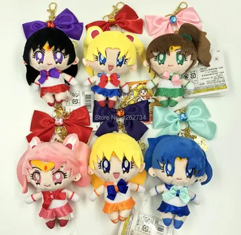6 Stilu 25 gadu Jubilejas 13CM Sailor Moon, Mars Mercury Jupiters, Venēra Chibiusa Plīša Lelle Keychain Mazumtirdzniecības