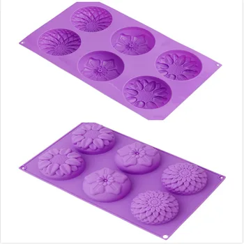 6 tīkla silikona veidnē jelly donut pudiņš saulespuķu ziedu formas pelējuma DIY ziepes izdomājums cepšanas pamata apdare, instrumenti,