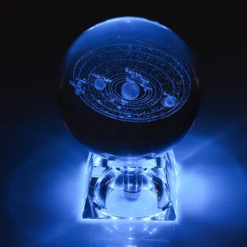 6cm 3D Iegravēts Galaxy saules sistēmas Kristāla lampu nakts gaisma gaismas Kuģiem, Stikla apaļo Sfēru Mājas biroja galda Dekori lampas