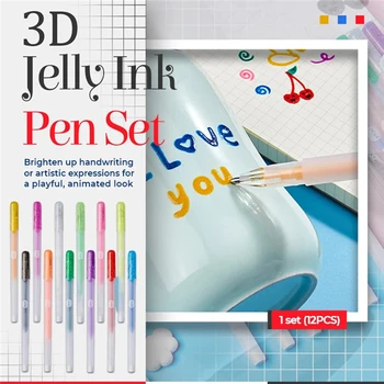 6PCs/Komplekts 3D Spīdīgs Želejveida Tintes Pildspalvu Komplekts Ūdensizturīgs Atdzīvināt Rokraksta Konsekventu tintes Plūsmu Gēla Pildspalva Mākslinieciskās Izteiksmes