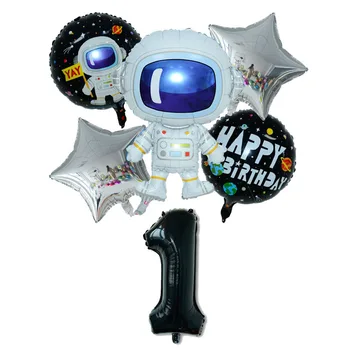 6pcs Kosmosa Tēmu Puse Astronauts Balonu Skaitu Raķešu Folija Baloni Zēns Dzimšanas dienas svinības Rotājumus Bērniem, Baby Dušas Dāvanas