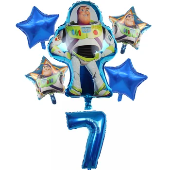 6pcs Rotaļlietu Stāsts Woody Buzz Lightyear Karikatūra Folija Baloni 32 Collu Numuru Puika Zila Gaisa Baloes Dzimšanas dienas svinības Dekori Bērnu Rotaļlietu