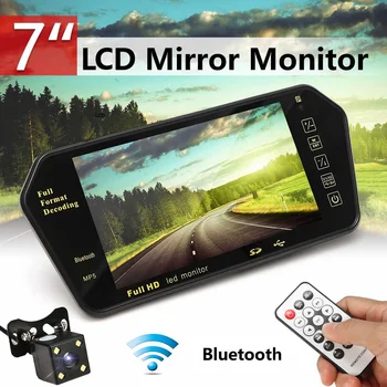 7 Collu bluetooth TFT LCD Krāsu Spogulis Monitors Viedo MP5 Atskaņotājs, Tālvadības pults Auto Auto Atpakaļskata Rezerves Atpakaļgaitas Kamera