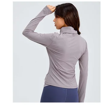 77% Neilons 23%Spandex Jogas valkāt sieviešu topi activewear krekli cietā elpojošs ziemas garām piedurknēm hoodies sporta krekls fitnesa YT00