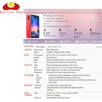 AAA Kvalitātes LCD Xiaomi Redmi 6. Piezīme Pro LCD Ekrānu Nomaiņa Redmi 6. Piezīme Pro LCD Pilnu komplektu