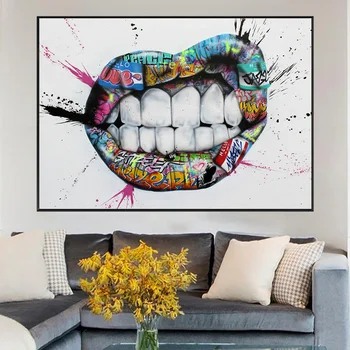Abstraktus Grafiti, Lūpu, Mēles Ielu Mākslas Izdrukas Audekls Sienas Gleznojums, Par Mūsdienu Dekori Izdrukāt Smieklīgi Plakāta Attēlu Dzīvojamā Istaba