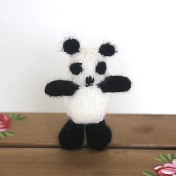 Adīt panda rotaļlietu jaundzimušo photography prop Tamborēšanas mohēra panda lelle un aksesuāri