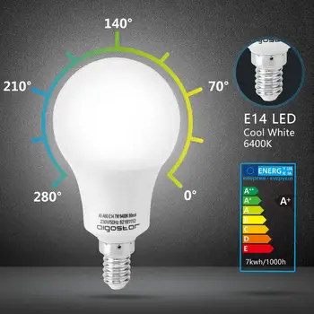 Aigostar - LED spuldzes A5 A60 E14， 7W ekvivalents 60W kvēlspuldzes gaismas， 595 lm， auksti balta gaisma 6400K - 5 gab./krāsu kaste