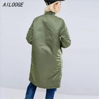 AILOOGE Ziemu jakas un mēteļi, pavasara sieviešu mētelis gadījuma militārā olīvu zaļā bomber jaka sievietēm basic plus lieluma jakas