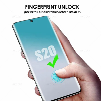 Akcoo S20 Plus Ekrāna Aizsargs Pilnībā Segtu Samsung Galaxy S20 Ultra Rūdīts Stikls UV Pilna Līme filmu ar pirkstu nospiedumu atslēgt
