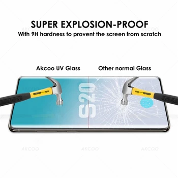 Akcoo S20 Plus Ekrāna Aizsargs Pilnībā Segtu Samsung Galaxy S20 Ultra Rūdīts Stikls UV Pilna Līme filmu ar pirkstu nospiedumu atslēgt