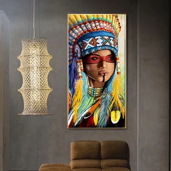Akvarelis Anotācija Native Indijas portrait (Portrets) Kanvas Glezna Plakāti un Izdrukas Skandināvijas Sienas Mākslas Aina Dzīvojamā Istaba