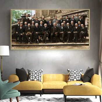 Alberts Einšteins Solvay Konferencē HD Photo Zinātnieku Vintage Audekls Plakāti Un Izdrukas Sienas Māksla dzīvo jamo istabu Chambre Dekori
