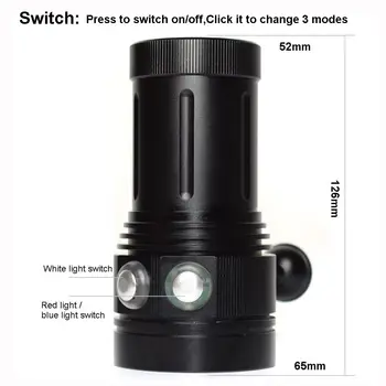 AloneFire DV49 Spēcīgs Niršanas lukturīti zem ūdens ūdenslīdēju Zemūdens Video Gaismas 15 XM L2 LED Zibspuldzi Video Nirt lāpu Lampas