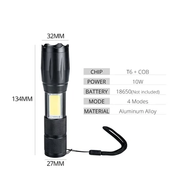 AmmToo Mini COB LED Lukturīti T6 Lanternas Led Zibspuldzes Zibspuldzes gaismas Ūdensizturīgs 4 Režīmi Portatīvo Torcia Gaismas Āra Kempings