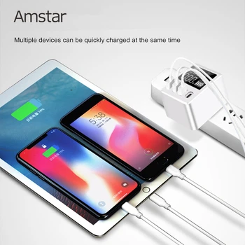 Amstar 30W LED Displejs ar USB C Fast Charger Ātri Uzlādēt 3.0 Ceļojumu Sienas Adapteris Priekš iPhone, Samsung Xiaomi Tālruņa Lādētāju, USB