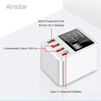 Amstar 30W LED Displejs ar USB C Fast Charger Ātri Uzlādēt 3.0 Ceļojumu Sienas Adapteris Priekš iPhone, Samsung Xiaomi Tālruņa Lādētāju, USB