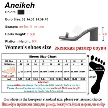 Aneikeh 2019. gada Vasaras Modes Pārredzamu PU Sieviešu Čības Cietā Flip-Flops Laukumā Augstu Papēdi Ikdienas Ārpus Melna Balta Izmēri 35-39