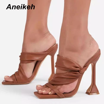 Aneikeh Sieviešu Kurpes ir 2021. JAUNU Vasaras Modes Kroku Salds Šaurā Joslā PU Cietā Duncis Papēži Čības Retro Zapatos Mujer De