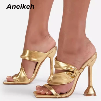 Aneikeh Sieviešu Kurpes ir 2021. JAUNU Vasaras Modes Kroku Salds Šaurā Joslā PU Cietā Duncis Papēži Čības Retro Zapatos Mujer De