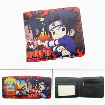Anime Naruto Sasuke PU ādas Maku Studentu Zēni Meitenes Monētu Kabatā Bifold Foto Kartes Turētāju Slāņos, Īsā Multfilmu Somiņas Dāvanu