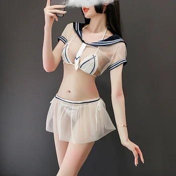 Anime Sexy Cosplay Apakšveļa Jūrnieks Stjuarte Halloween Kostīms Sievietēm Caurspīdīgu Augšu Miniskirt Mikro Bikini Krūšturis un Biksīšu