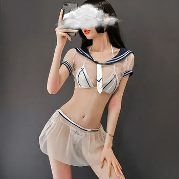 Anime Sexy Cosplay Apakšveļa Jūrnieks Stjuarte Halloween Kostīms Sievietēm Caurspīdīgu Augšu Miniskirt Mikro Bikini Krūšturis un Biksīšu