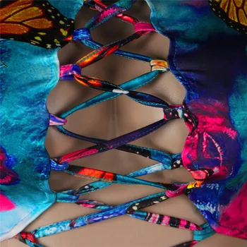 ANJAMANOR Tauriņa Kaklasaiti Krāsošanas Sexy Jumpsuit Sieviešu Vasaras 2020. Gadam Clubwear Viens Gabals Apģērbs Mežģīnes Up Dobi Bodycon Kombinezonus D35-CI30