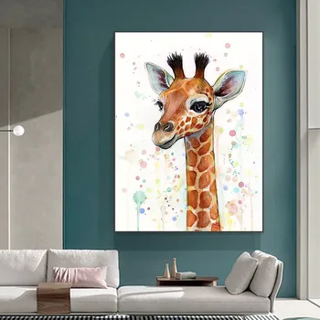 Anotācija Dzīvnieku Sienas Mākslas Audekla Glezna, Karikatūra Žirafe Plakāti un Izdrukas Sienas Art Attēlu for Kids Istabas Quadros Mājas Dekoru