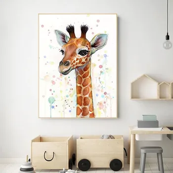Anotācija Dzīvnieku Sienas Mākslas Audekla Glezna, Karikatūra Žirafe Plakāti un Izdrukas Sienas Art Attēlu for Kids Istabas Quadros Mājas Dekoru