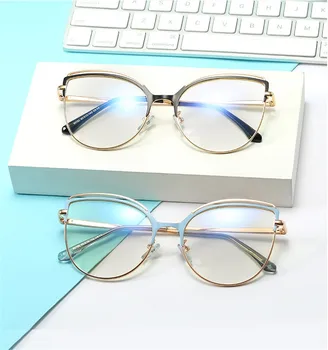 Anti Zilā Gaisma Īpaši Vieglas Metāla Cat Eye Briļļu Rāmji Vīrieši Sievietes Optisko Modes Datoru Brilles Liels Rāmis Bez Apmales Brilles