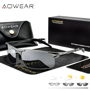 AOWEAR Photochromic Polarizētās Saulesbrilles, Vīriešu Dienu Naktīs Hameleonu Brilles, Alumīnija bez apmales Saules brilles Oculos Gafas