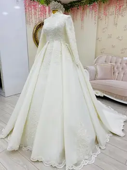 Appliques Musulmaņu Kāzu Kleitas, Līgavas 2020. Gadam garām Piedurknēm, Augsta Kakla Marokas Caftan Kāzas, Līgavas Kleitas vestidos de novia