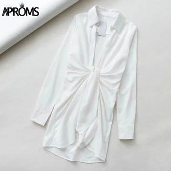Aproms Elegants, Dziļš V-veida kakla Balts Krekls, Kleita Sievietēm Vasarā Seksīgu Vidukli, Tie Mini Kleitas Aicinājums Ielu Stilu, Ruched Vestidos 2021