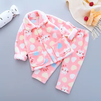 Apsildāms Ziemas Pijamas Bērniem, Flaneļa Komplekts Baby Boy Meitene Karikatūra Kaķēns Pidžamas Bērniem Sleepwear Zīdaiņu Pidžamas