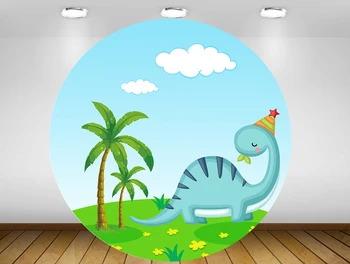 Apļa fona baby duša, apaļi fona cute karikatūra dinozauru dzimšanas dienas svinības galda segums cilindru podestiem, elastīgs YY-298